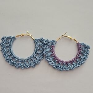 Elegant Blue and Purple Crochet Hoop Earrings